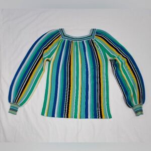 Vintage 60s Pear Blossom Acrylic Bright Striped Sweater.